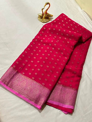 Premium Banaras georgette silk Rani Pink Shade | Glow & Glitter Boutique