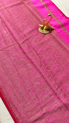 Premium Banaras georgette silk Rani Pink Shade | Glow & Glitter Boutique