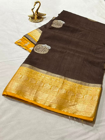 Premium magma tussar silk saree with grand pallu and blouse | Glow & Glitter Boutique