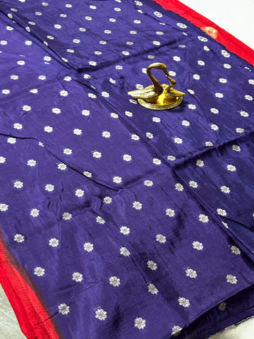 Premium magma tussar silk saree with grand pallu and blouse Rani Pink shade Purple Color Border | Glow & Glitter Boutique