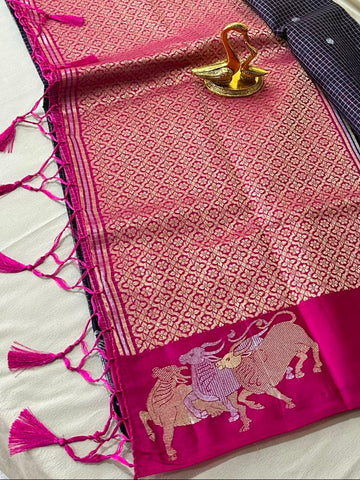 Vintage Banaras silk Deep Blue shade | Glow & Glitter Boutique