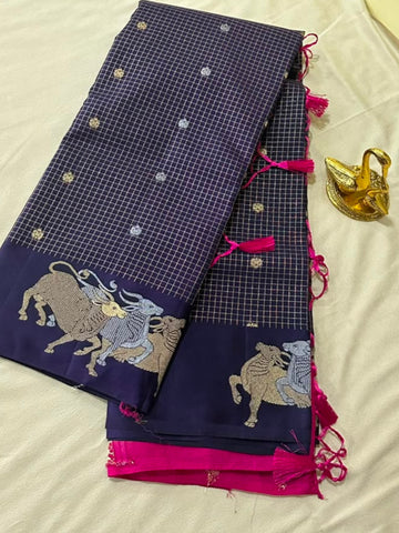 Vintage Banaras silk Deep Blue shade | Glow & Glitter Boutique