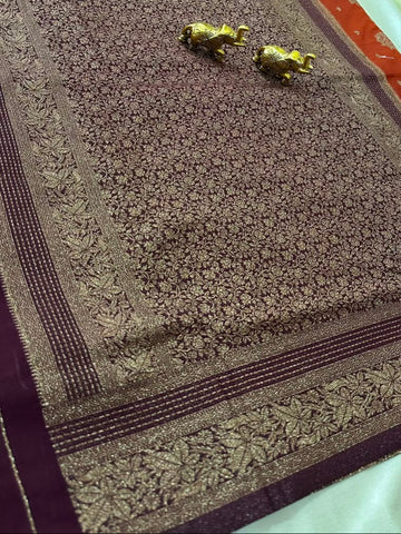 Premium Banaras silk with blouse rust shade | Glow & Glitter Boutique