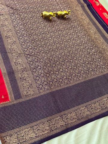 Premium Banaras  silk with blouse Crimson Red shade | Glow & Glitter Boutique