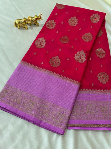 Premium Banaras  silk with blouse pink shade | Glow & Glitter Boutique