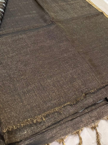 Tissue Linen Silk Dark Taupe Brown with Antique Gold Border | Glow & Glitter Boutique