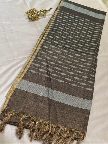 Tissue Linen Silk Dark Taupe Brown with Antique Gold Border | Glow & Glitter Boutique