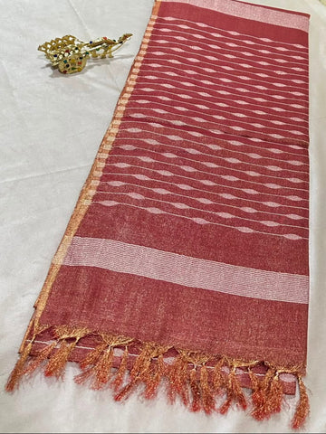 Tissue Linen Silk Dusty Rose with Antique Gold Zari Border | Glow & Glitter Boutique