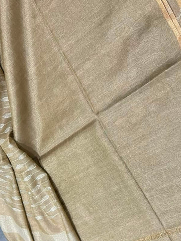 Tissue Linen Silk Champagne Gold with Rich Gold Zari Border | Glow & Glitter Boutique
