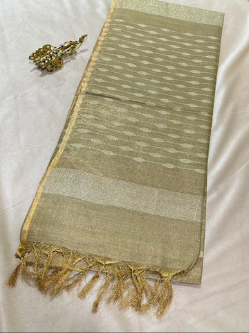 Tissue Linen Silk Champagne Gold with Rich Gold Zari Border | Glow & Glitter Boutique