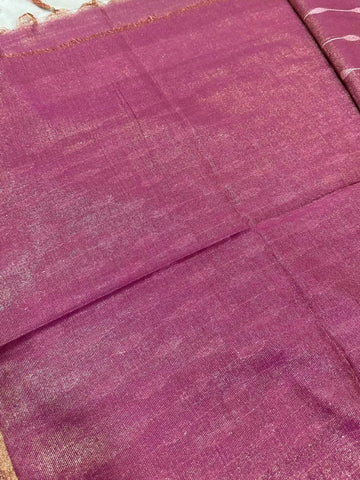 Tissue Linen Silk Mauve Pink with Rose Gold Zari Border | Glow & Glitter Boutique