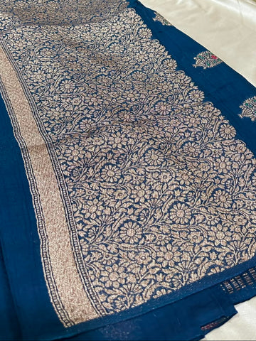 Matka tussar silk saree Peacock Blue and Green Mixed Shade | Glow & Glitter Boutique