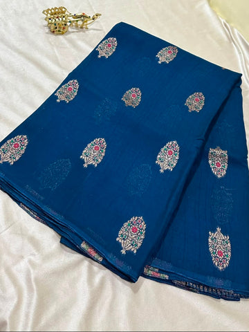Matka tussar silk saree Peacock Blue and Green Mixed Shade | Glow & Glitter Boutique