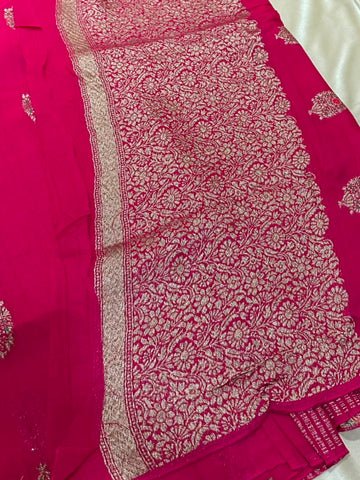 Matka tussar silk saree Rani Pink Shade | Glow & Glitter Boutique