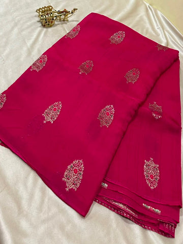 Matka tussar silk saree Rani Pink Shade | Glow & Glitter Boutique