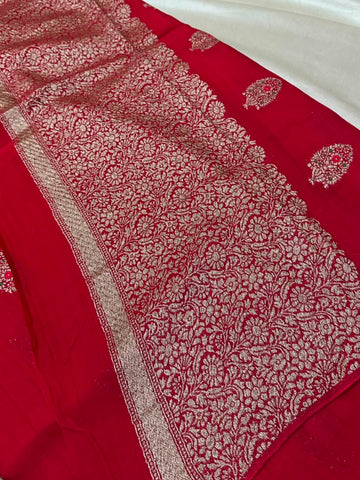 Matka tussar silk saree Chery Red Shade | Glow & Glitter Boutique