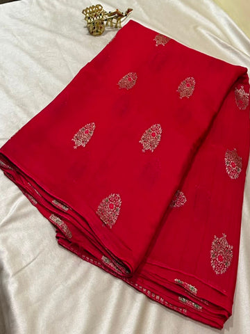 Matka tussar silk saree Chery Red Shade | Glow & Glitter Boutique