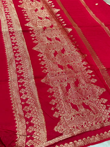 Viscose silk saree with blouse Red Color | Glow & Glitter Boutique