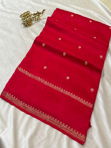 Viscose silk saree with blouse Red Color | Glow & Glitter Boutique