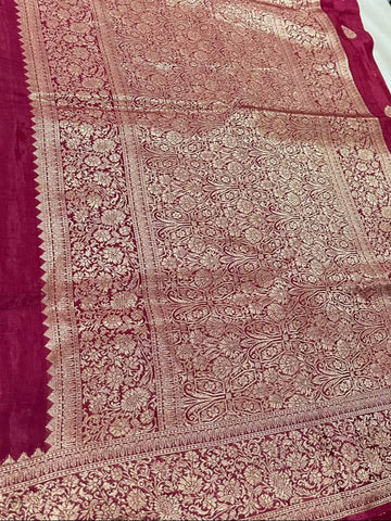 Banaras silk saree Wine brown Mix shade | Glow & Glitter Boutique