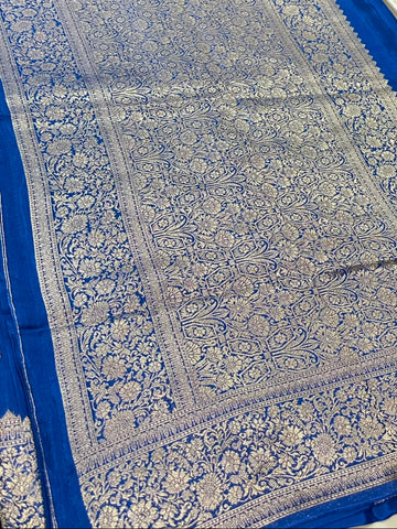 Viscose silk saree Dark Royal Blue Shade | Glow & Glitter Boutique