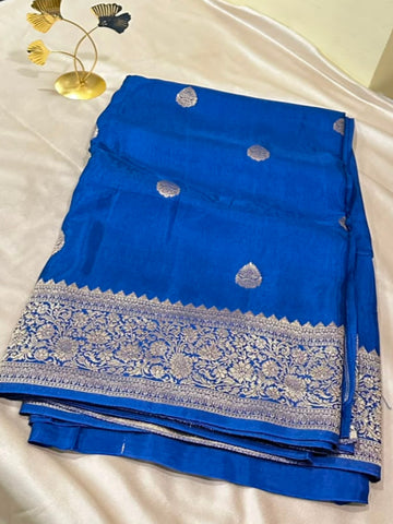 Viscose silk saree Dark Royal Blue Shade | Glow & Glitter Boutique