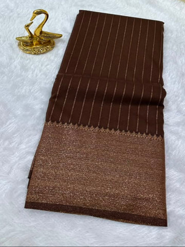 Coffee Brown Banarasi Silk Saree with Antique Gold Border | Glow & glitter Boutique