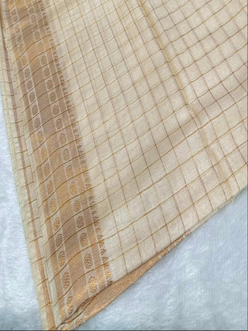 Traditional Kerala Kasavu Saree in Ivory with Rich Golden Zari Border | glow & Glitter Boutique