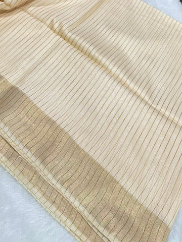 Ivory with Champagne Gold Zari Pallu | Glow & Glitter Boutique