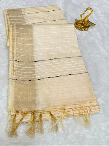 Ivory with Champagne Gold Zari Pallu | Glow & Glitter Boutique