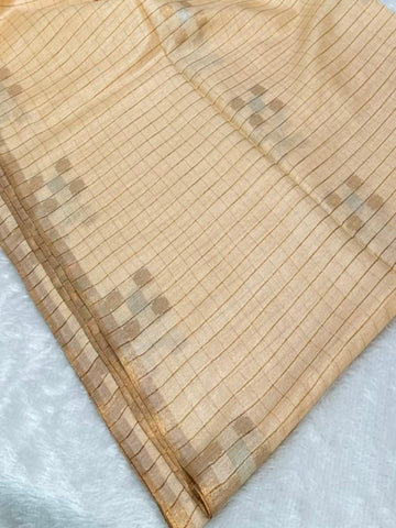 Onam Special Champagne Beige Kasavu Saree with Gold Zari | Glow & Glitter Boutique