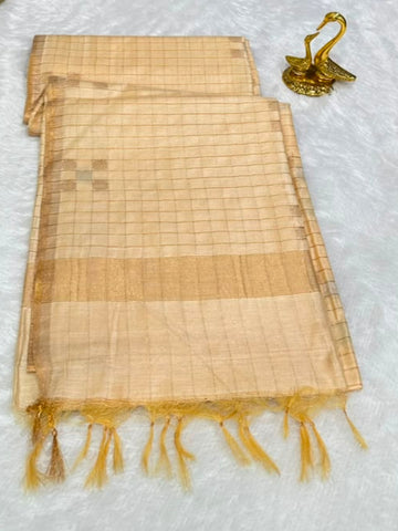 Onam Special Champagne Beige Kasavu Saree with Gold Zari | Glow & Glitter Boutique