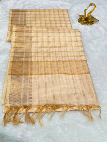 Elegant Kerala Saree – Champagne Beige & Gold Shade | Glow & Glitter Boutique