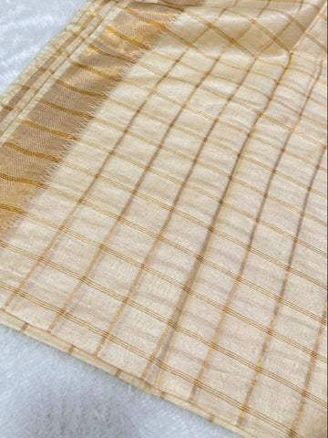 Premium Kerala Kasavu Saree in Ivory with Rich Gold Check Border | glow & Glitter Boutique