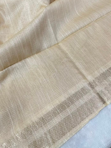 Kerala Kasavu Silk Saree Ivory Beige with Gold Zari Border | Glow & Glitter Boutique