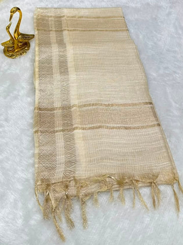 Kerala Kasavu Silk Saree Ivory Beige with Gold Zari Border | Glow & Glitter Boutique