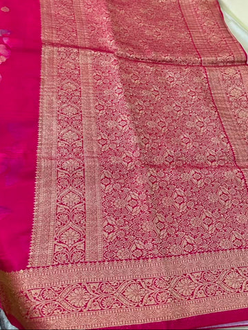 Banaras digital silk saree Megenta Pink Shade | Glow & Glitter Boutique