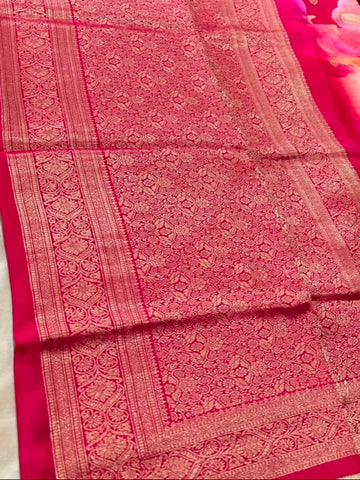 Banaras digital silk saree Rani Pink Shade | Glow & Glitter Boutique