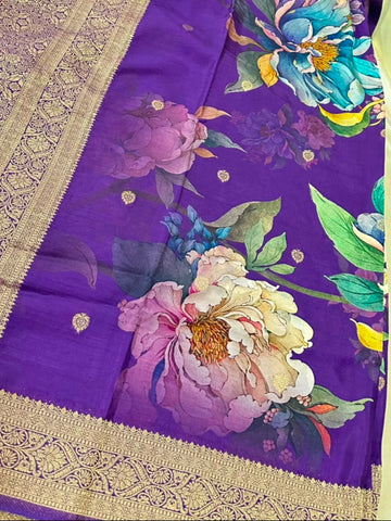 Banaras digital silk saree Purple Color Shade | Glow & Glitter Boutique
