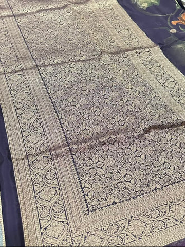 Banaras digital silk saree Deep Chocolate Brown Shade | Glow & Glitter Boutique