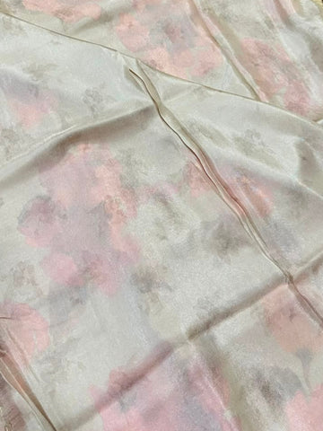 Banaras digital silk saree Chikoo Beige Floral | Glow & Glitter Boutique