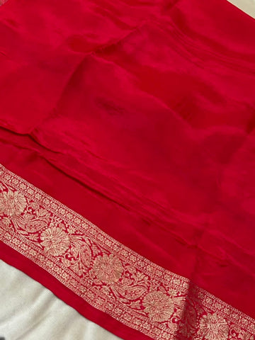 Premium HO silk saree Rich Red Shade gold zari work | Glow & Glitter Boutique