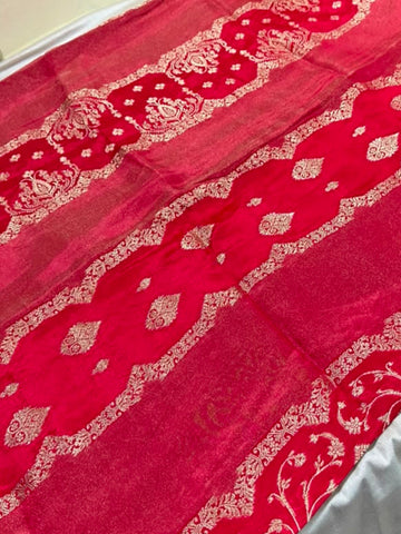 Premium HO silk saree Rich Red Shade gold zari work | Glow & Glitter Boutique