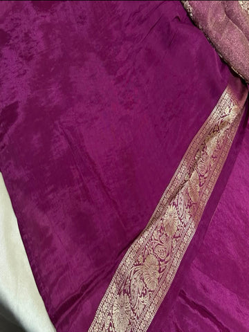 Premium HO silk saree Violet Shade Gold Zari Work | Glow & Glitter Boutique
