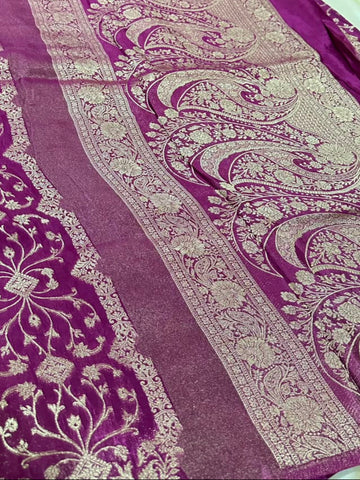 Premium HO silk saree Violet Shade Gold Zari Work | Glow & Glitter Boutique
