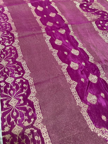 Premium HO silk saree Violet Shade Gold Zari Work | Glow & Glitter Boutique
