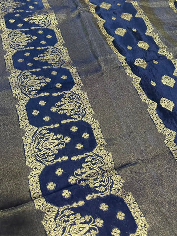 Premium HO silk saree Royal Blue With Zari Gold Work | Glow & Glitter Boutique