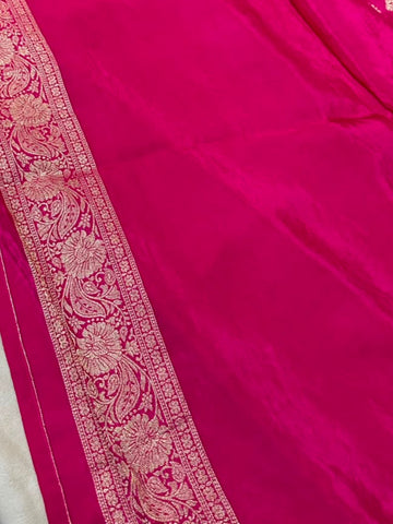 Premium HO silk saree Rani Pink Shade with Gold Zari Work | Glow & Glitter Boutique