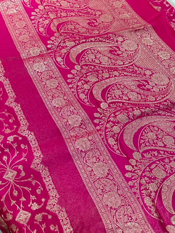 Premium HO silk saree Rani Pink Shade with Gold Zari Work | Glow & Glitter Boutique