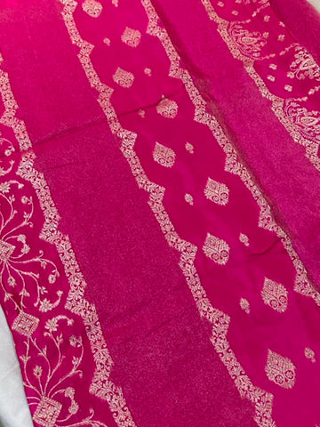 Premium HO silk saree Rani Pink Shade with Gold Zari Work | Glow & Glitter Boutique
